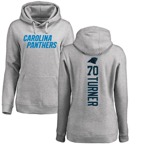 Carolina Panthers Ash Women Trai Turner Backer NFL Football 70 Pullover Hoodie Sweatshirts